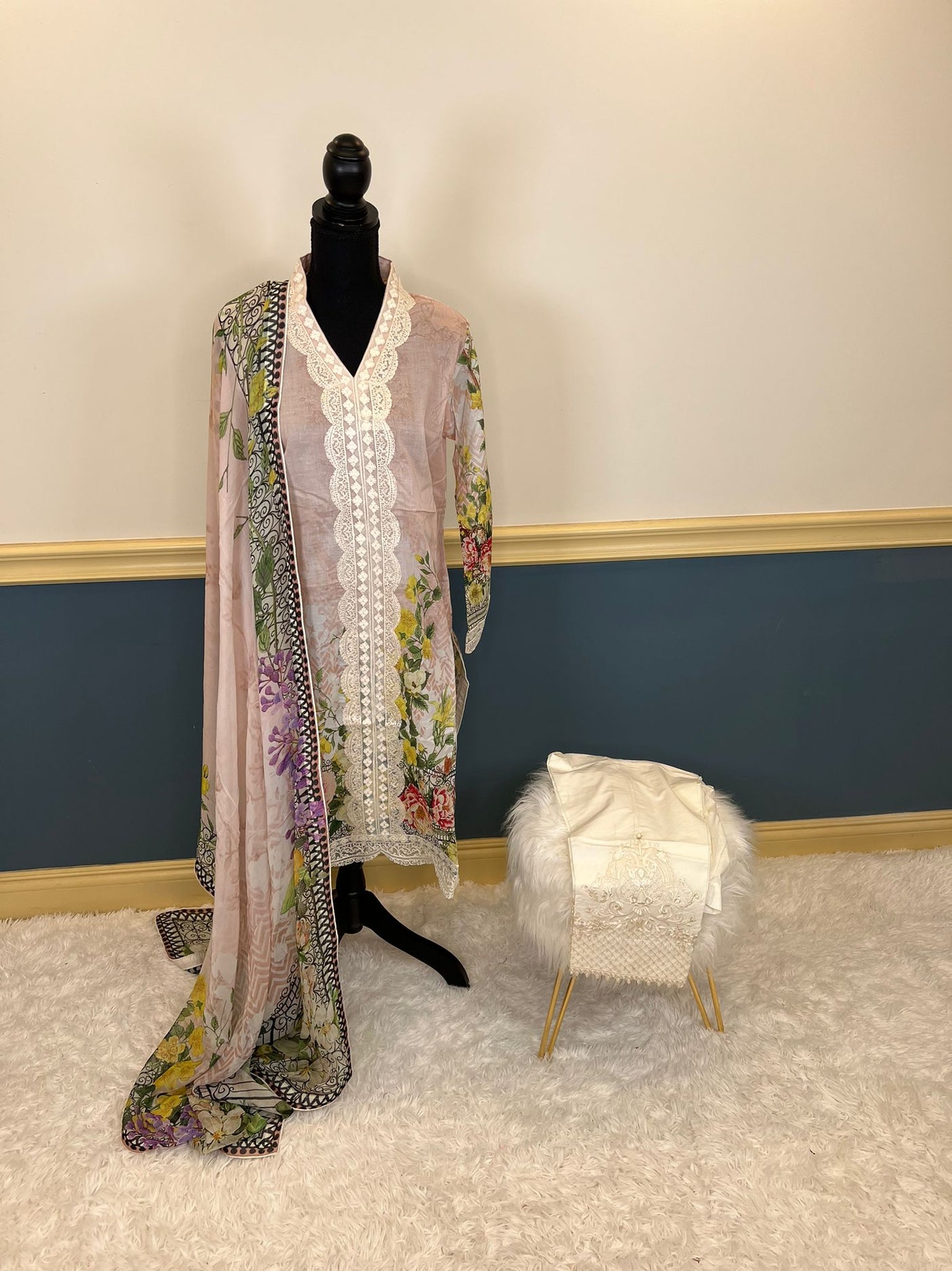 Pakistani lawn stitched Embroidered Suit Ready To Ship