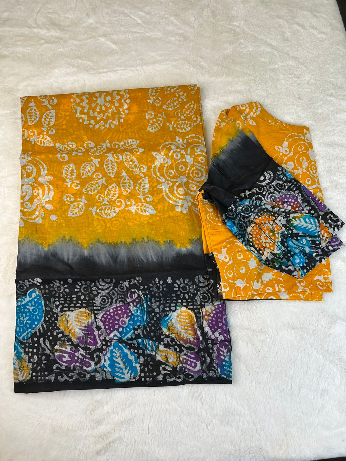 Cotton batik saree with stiched blouse