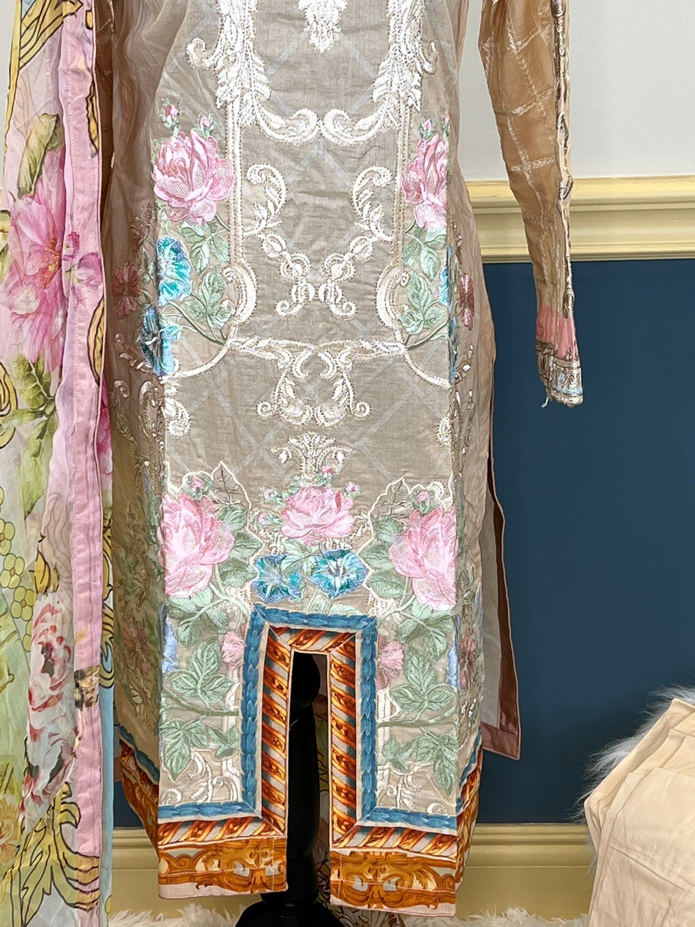 Pakistani lawn stitched Embroidered Suit Ready To Ship