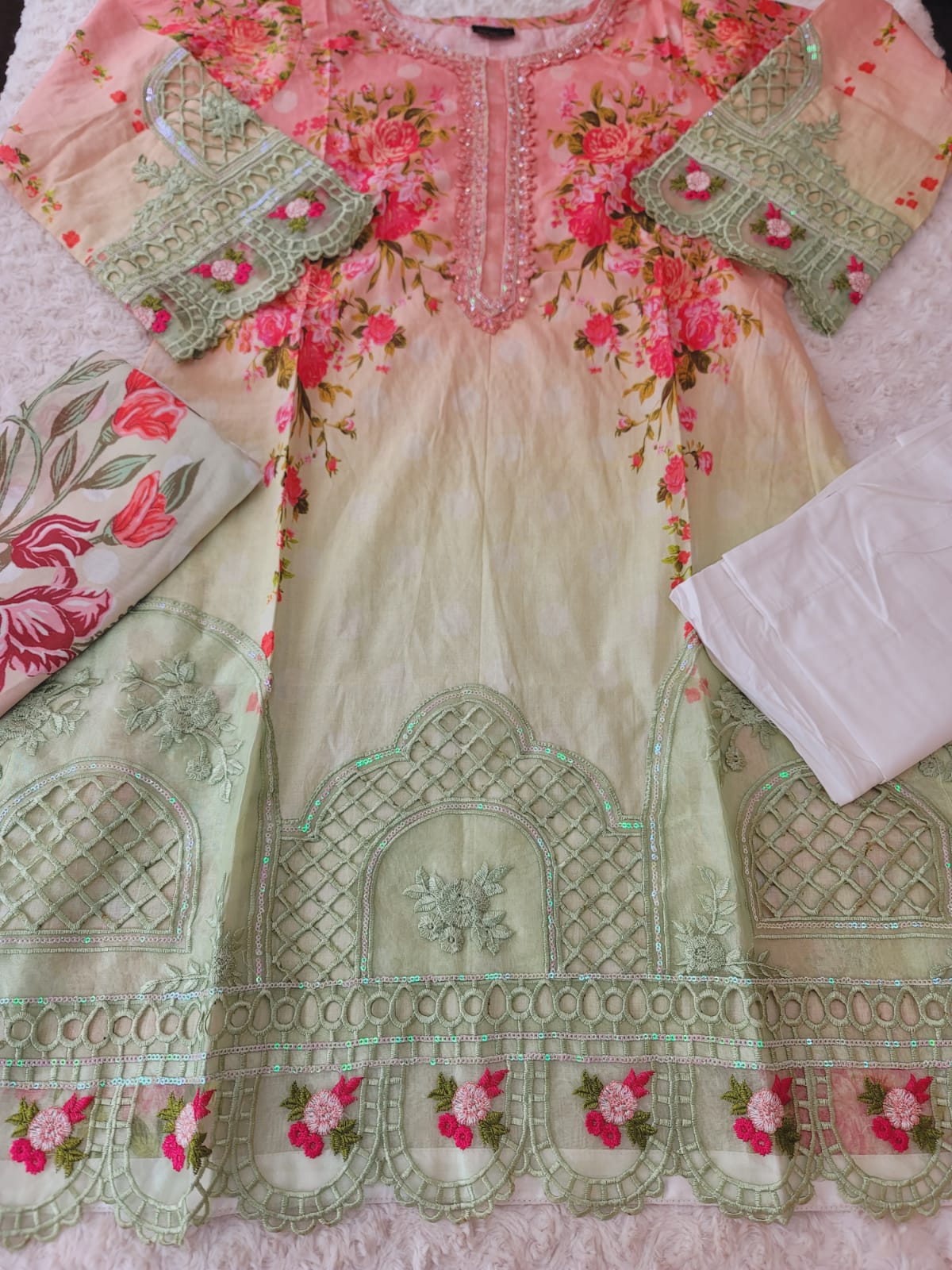 Pakistani Stitched Embroidery Lawn Suit Ready To Ship