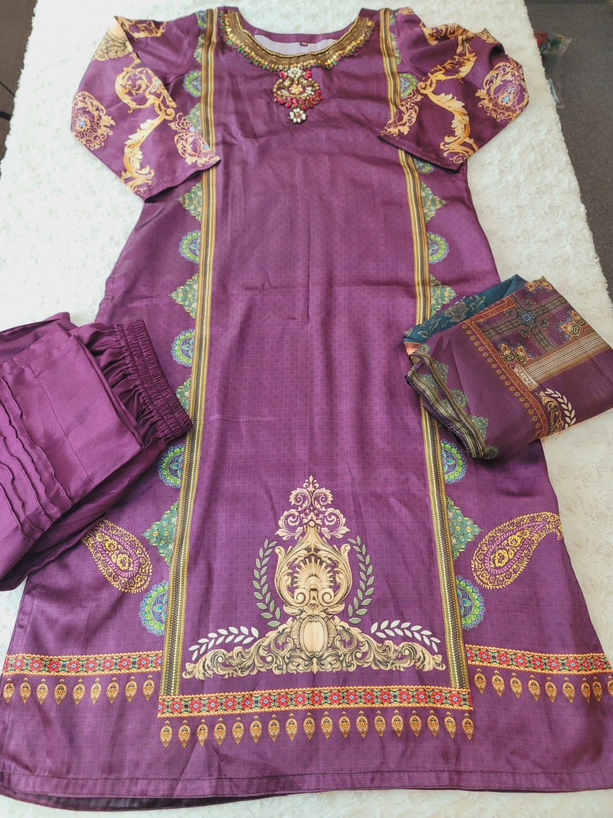 Indian Silk Stitched Embroidery Suit Ready To Ship