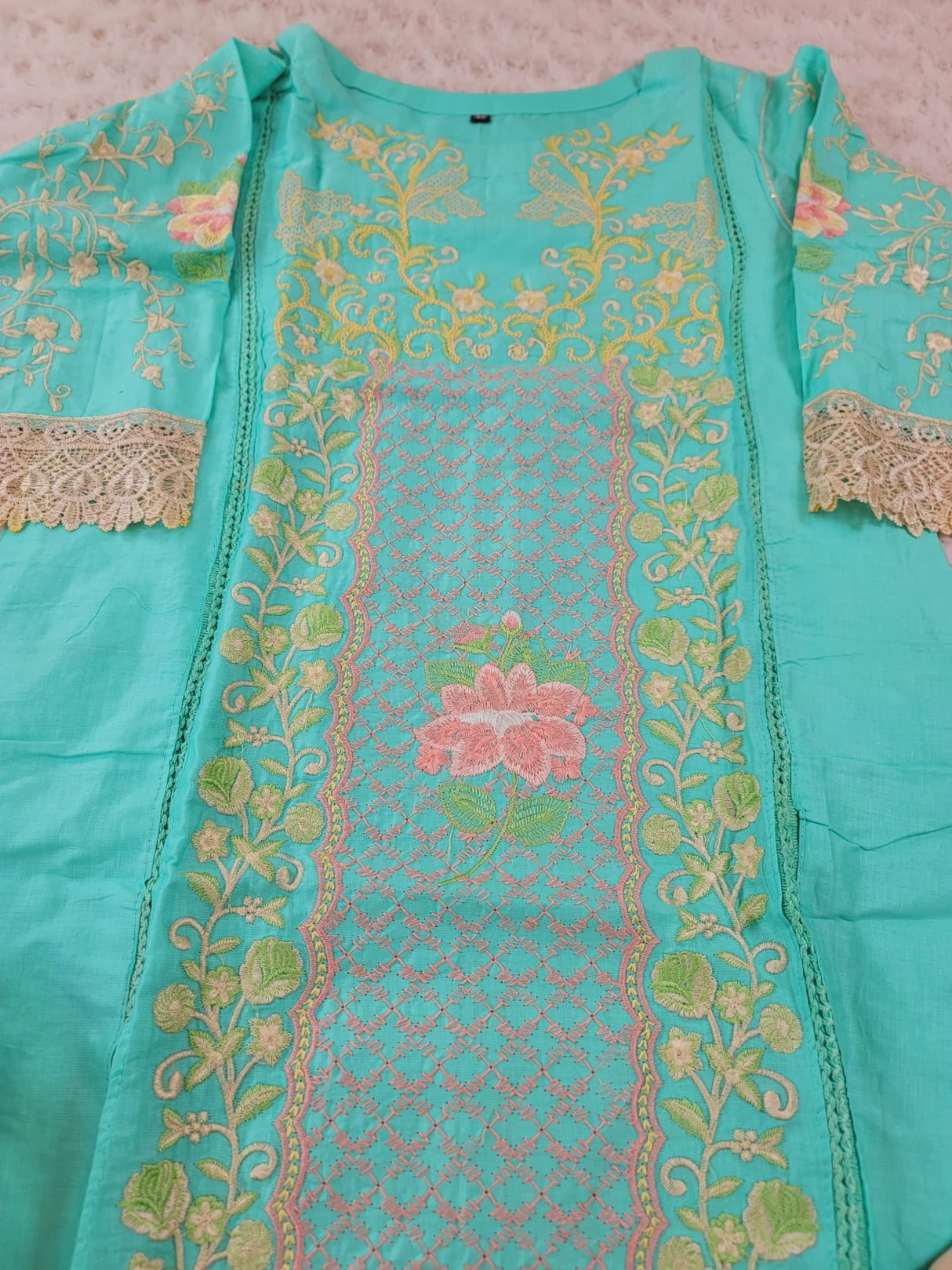 Indian Cotton Stitched Embroidery Suit Ready To Ship