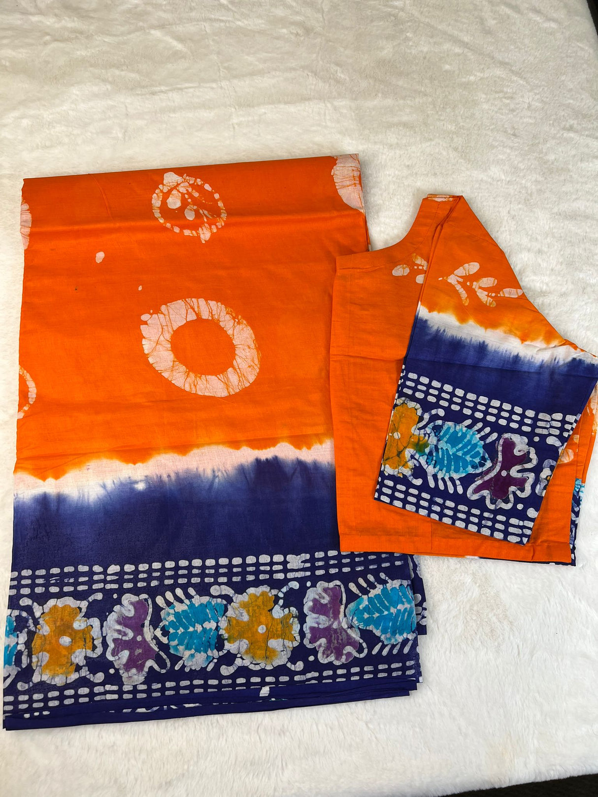 Cotton batik saree with stiched blouse