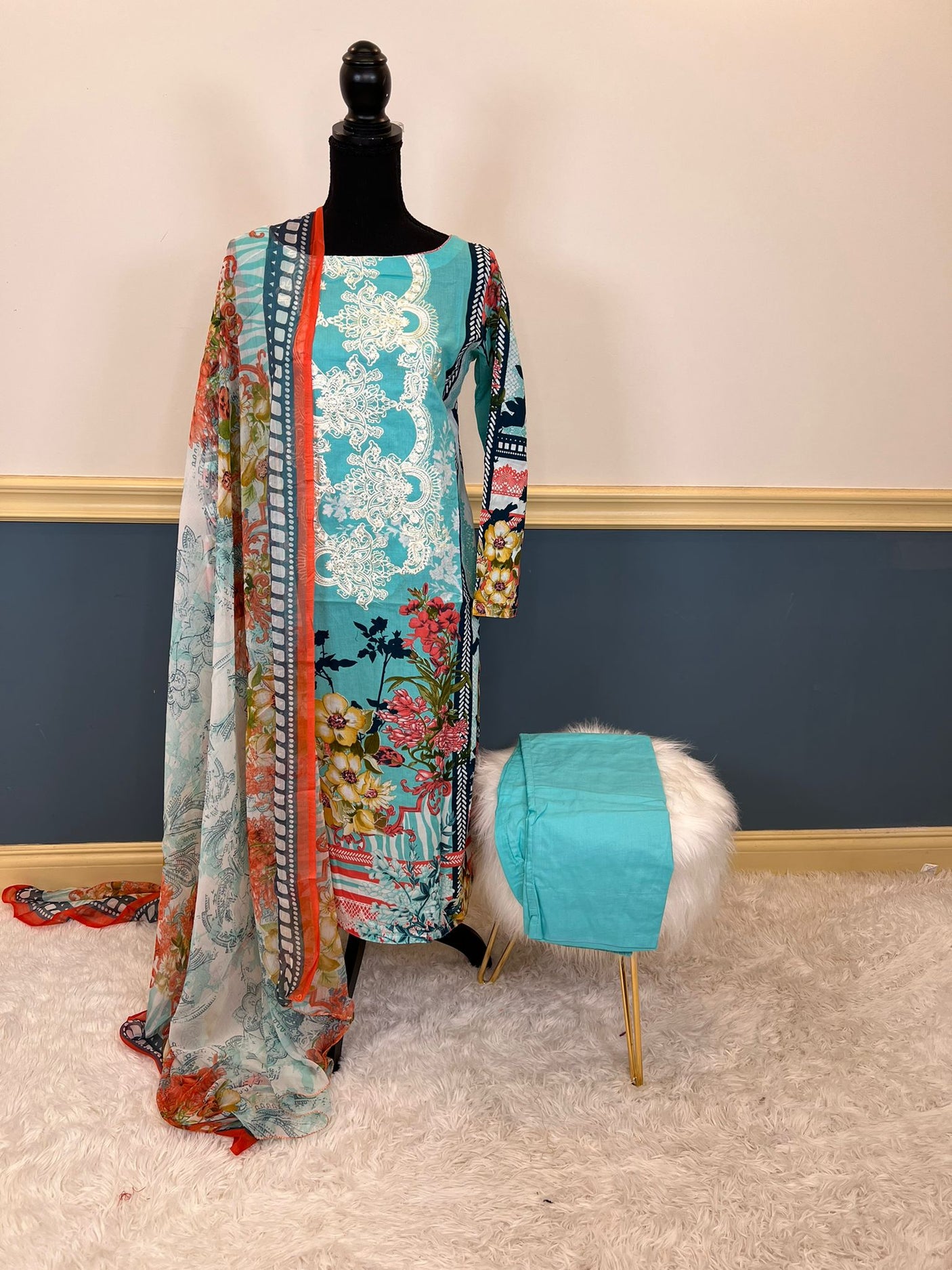 Indian Cotton Stitched Embroidery Suit Ready To Ship