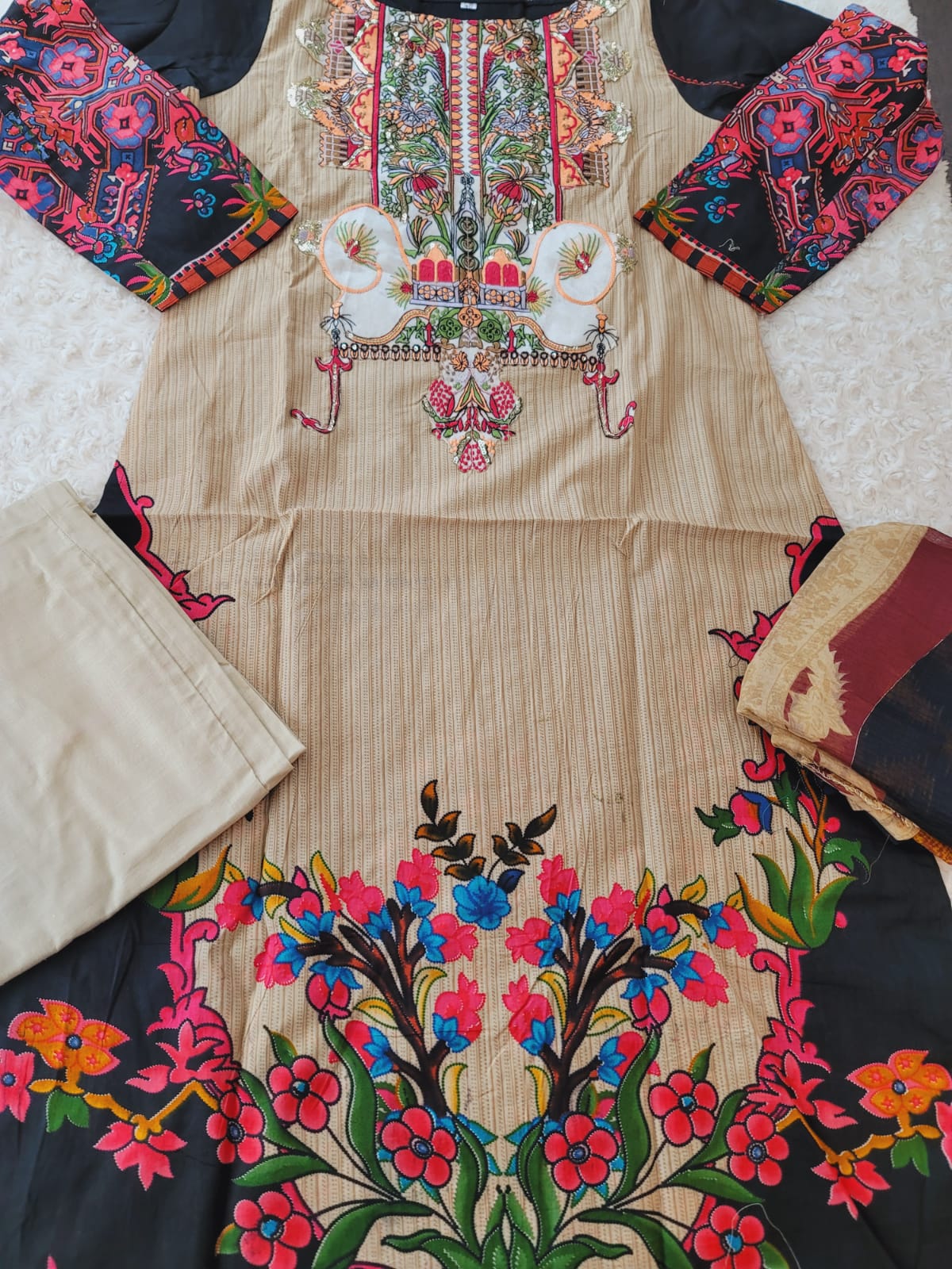 Indian Cotton Stitched Embroidery Suit Ready To Ship