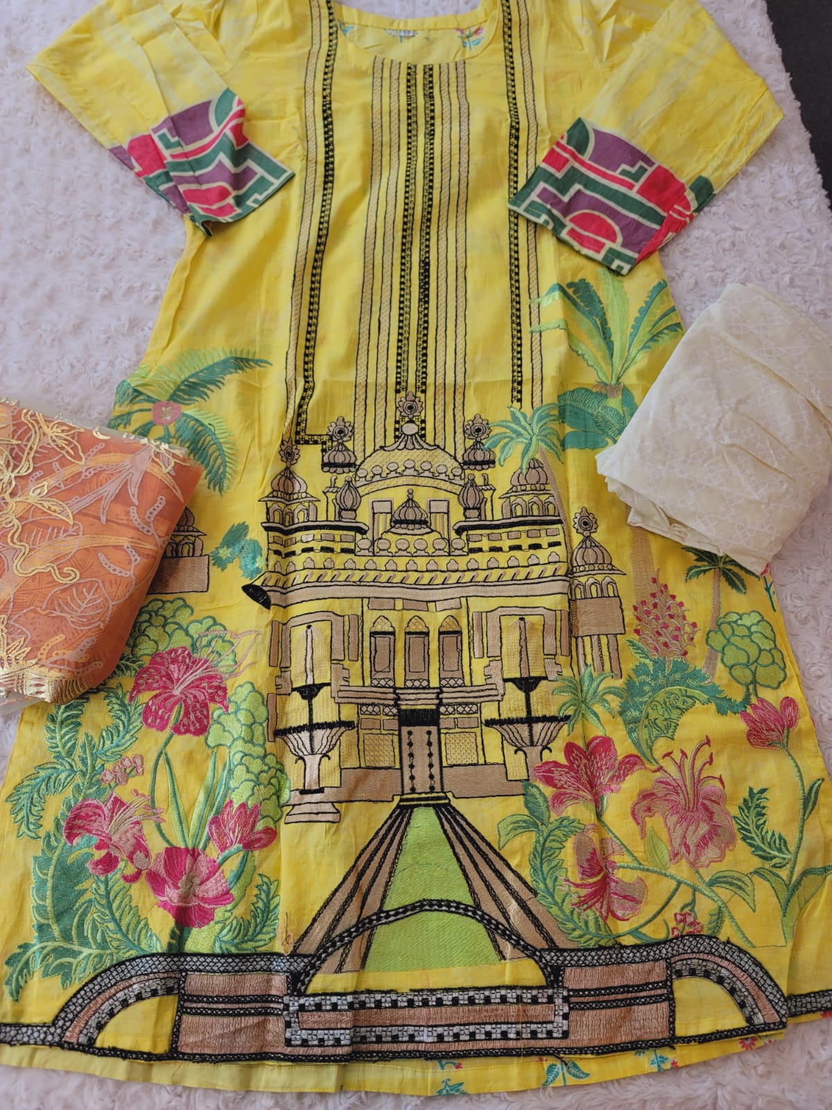 Indian Cotton Stitched Embroidery Suit Ready To Ship