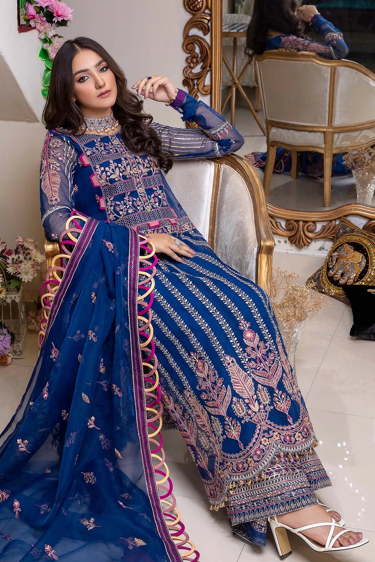 Charizma Chimmer Embroidered Chiffon 100% Original