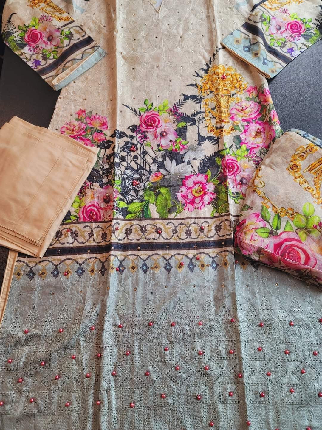 Pakistani linen Embroidered Salwar kameez Ready To Ship