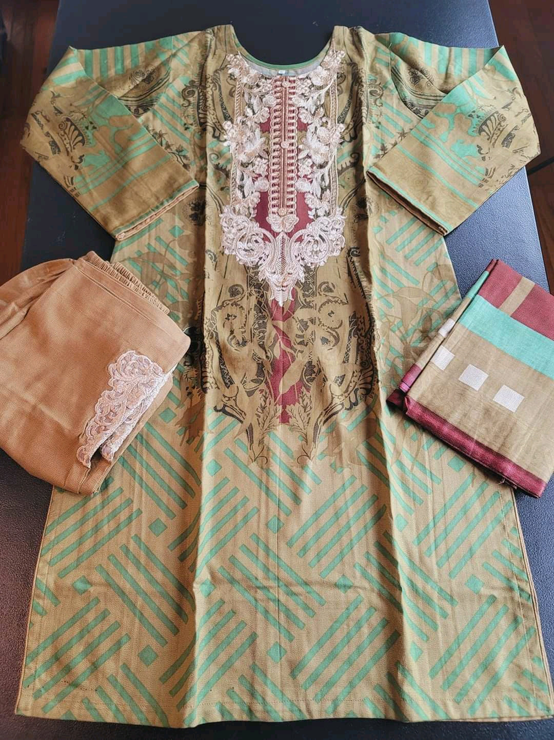 Pakistani linen Embroidered Salwar kameez Ready To Ship