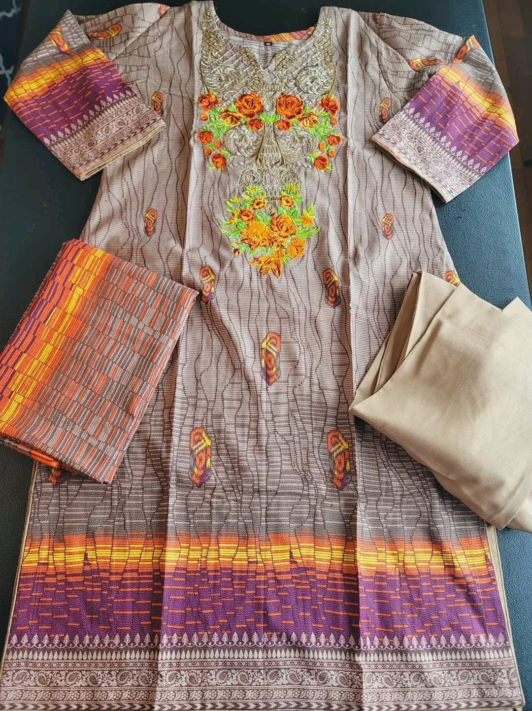 Pakistani linen Embroidered Salwar kameez Ready To Ship