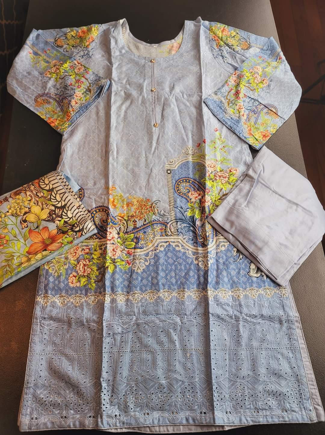 Pakistani Linen Chickenkari Embroidered Salwar kameez Ready To Ship