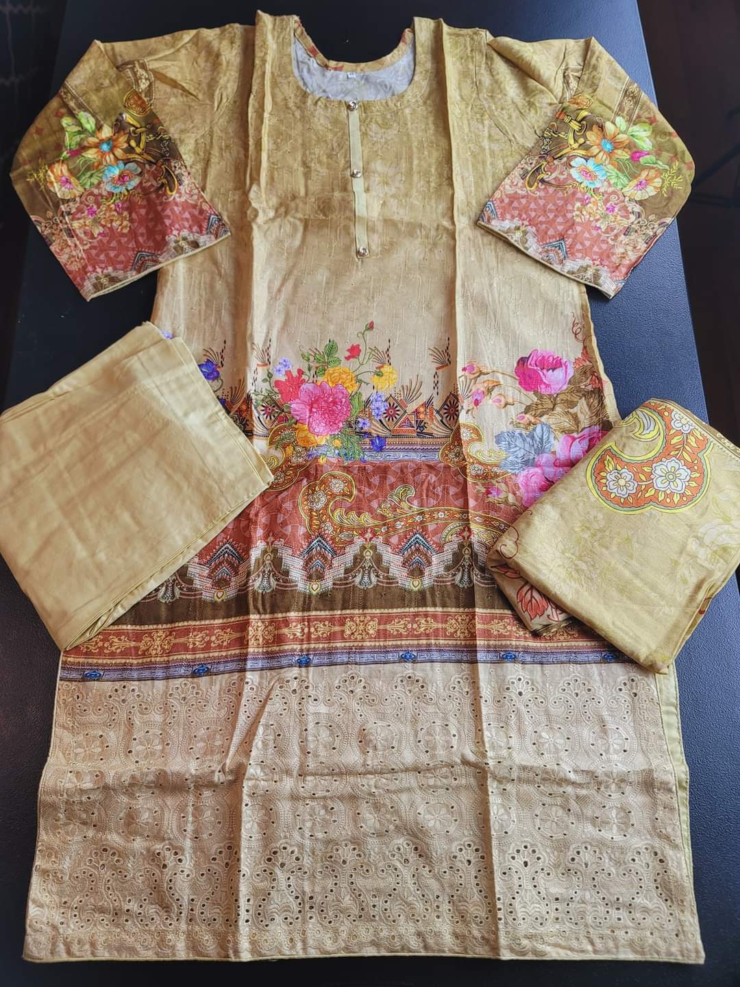 Pakistani Linen Chickenkari Embroidered Salwar kameez Ready To Ship