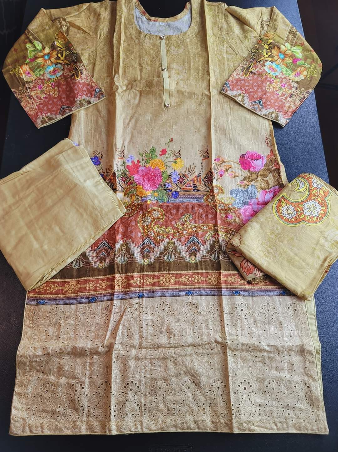 Pakistani Linen Chickenkari Embroidered Salwar kameez Ready To Ship