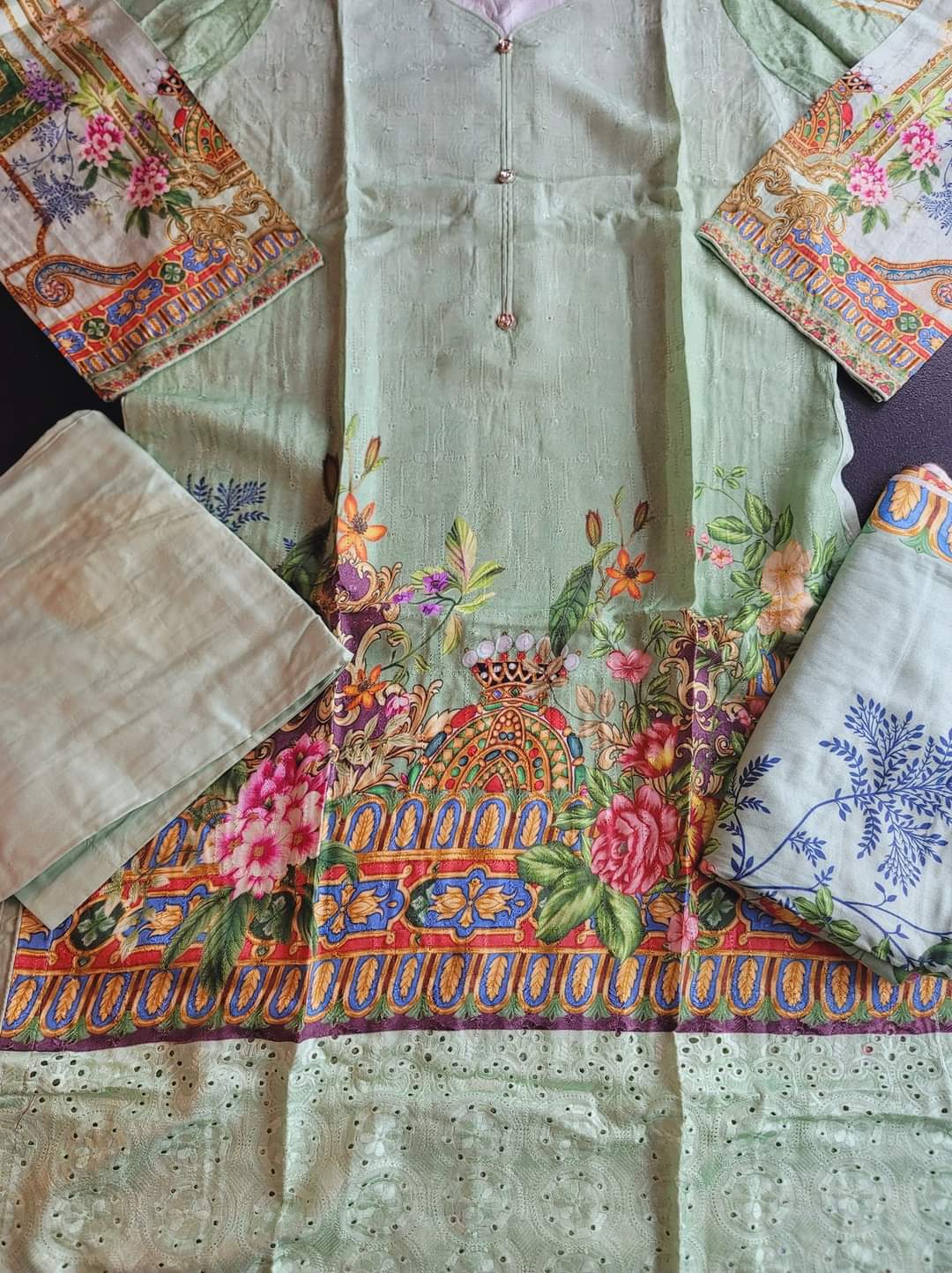 Pakistani Linen Chickenkari Embroidered Salwar kameez Ready To Ship