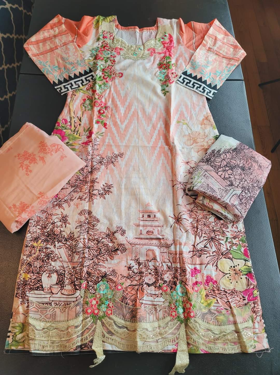 Indian Cotton Stitched Embroidery Suit Ready To Ship