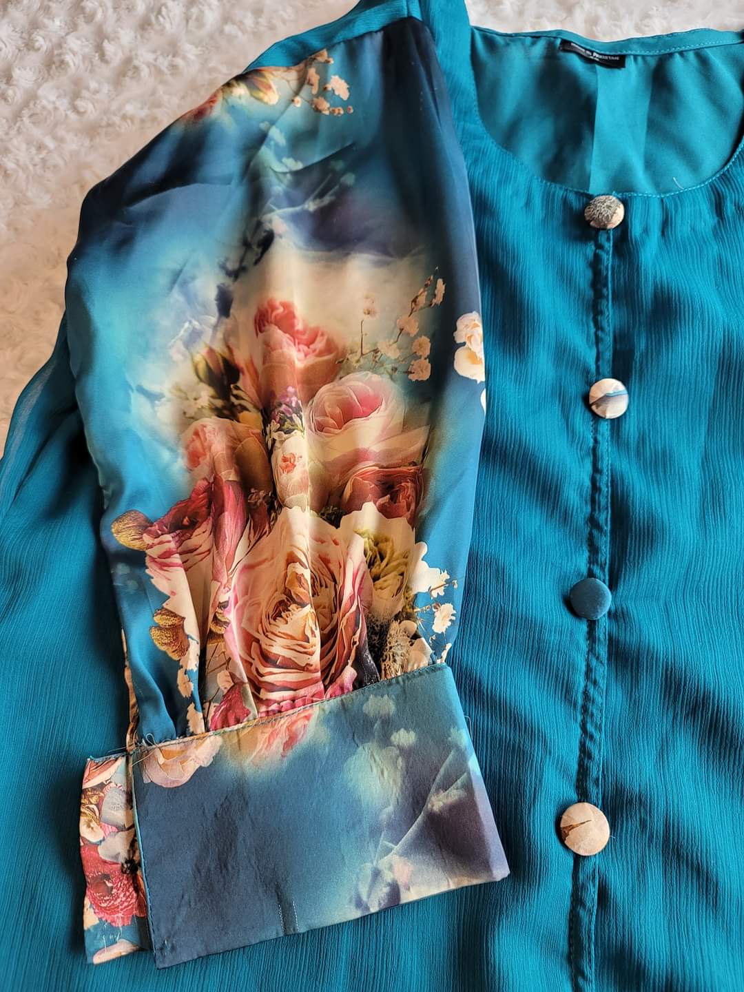 Chiffon kamiz with silk sleeves