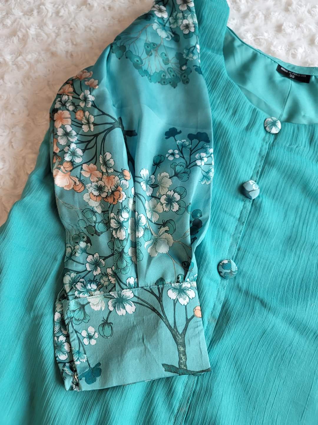 Chiffon kamiz with silk sleeves