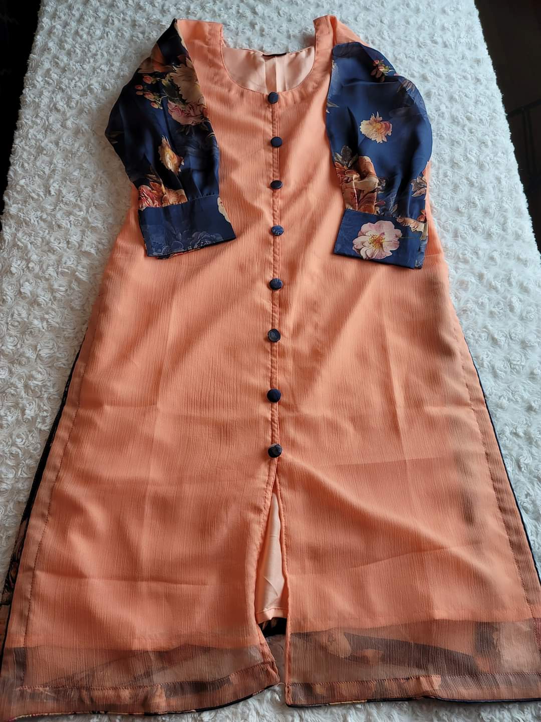 Chiffon kamiz with silk sleeves