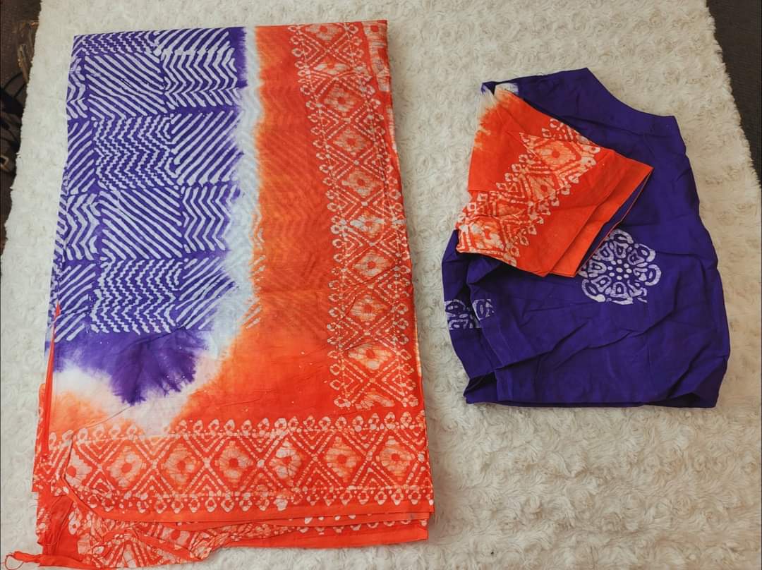 Cotton batik saree with stiched blouse