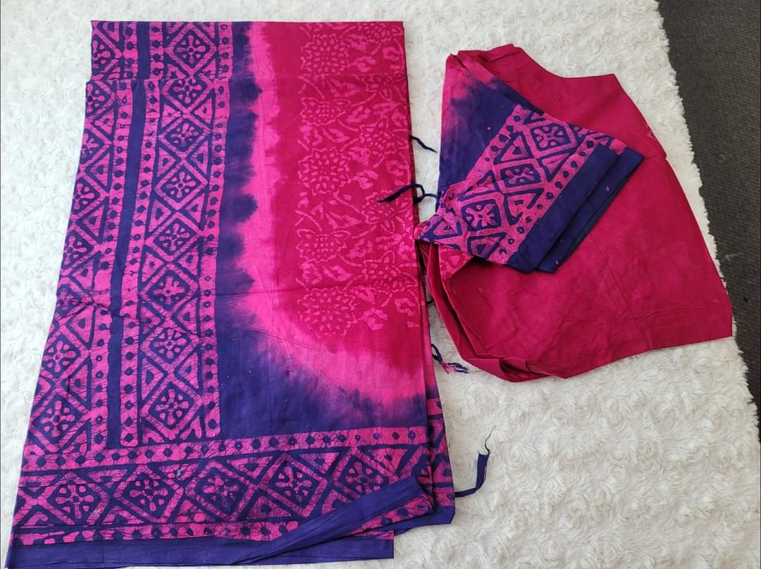 Cotton batik saree with stiched blouse