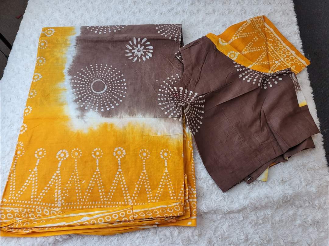 Cotton batik saree with stiched blouse