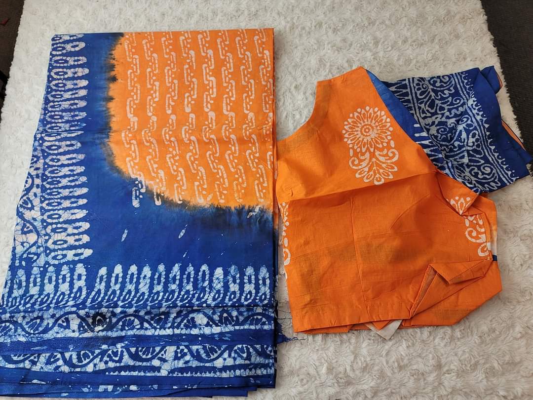 Cotton batik saree with stiched blouse