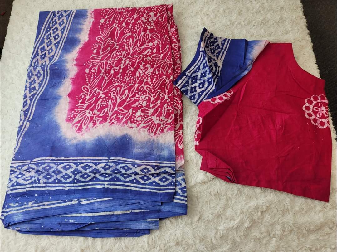 Cotton batik saree with stiched blouse