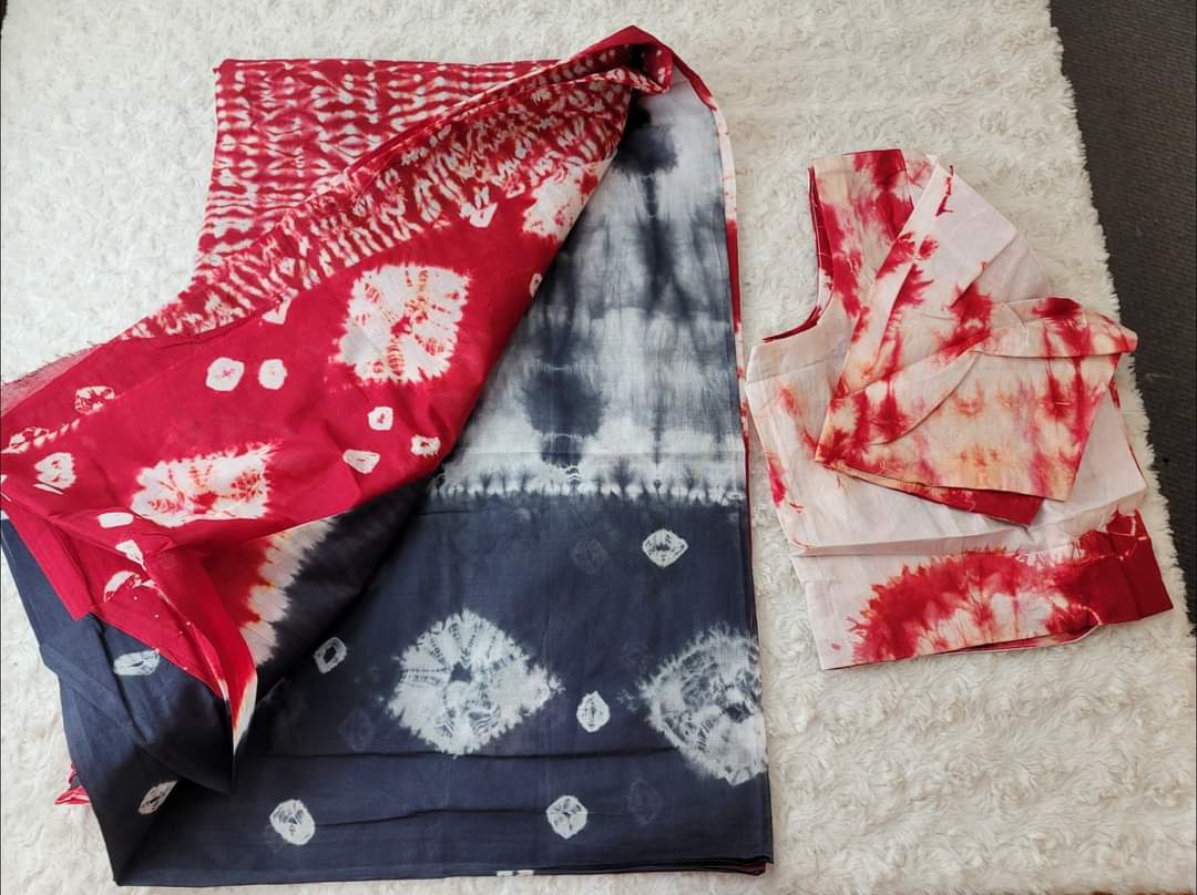 Cotton batik saree with stiched blouse