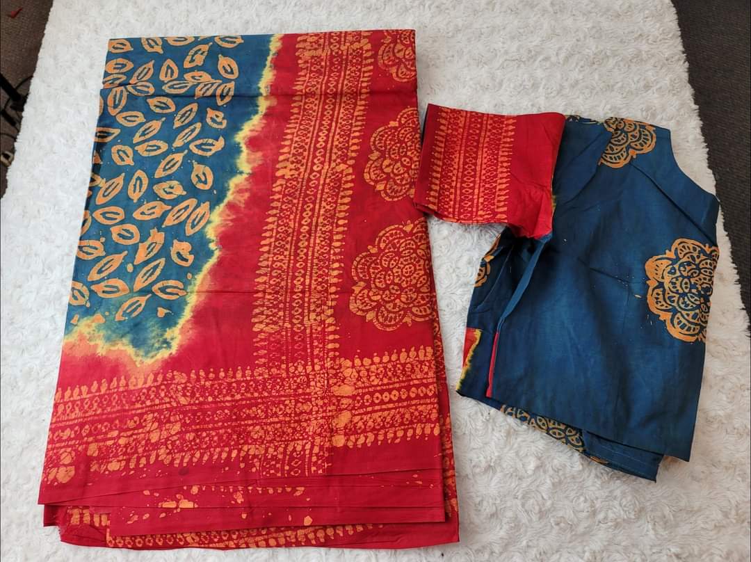 Cotton batik saree with stiched blouse