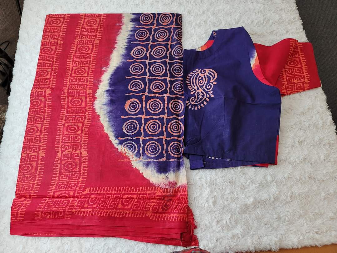Cotton batik saree with stiched blouse