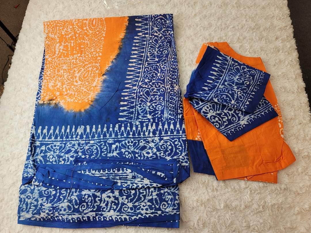 Cotton batik saree with stiched blouse