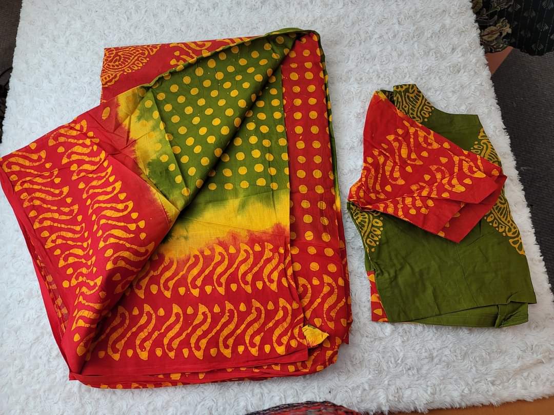 Cotton batik saree with stiched blouse