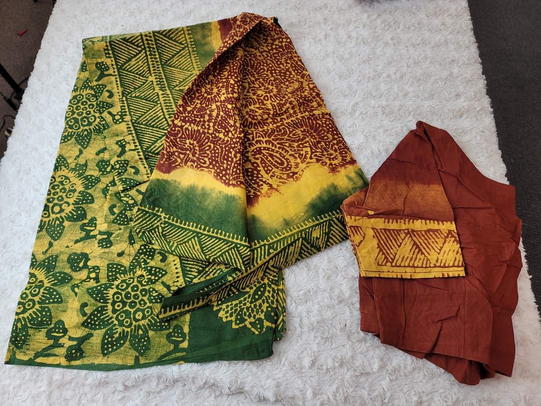 Cotton batik saree with stiched blouse
