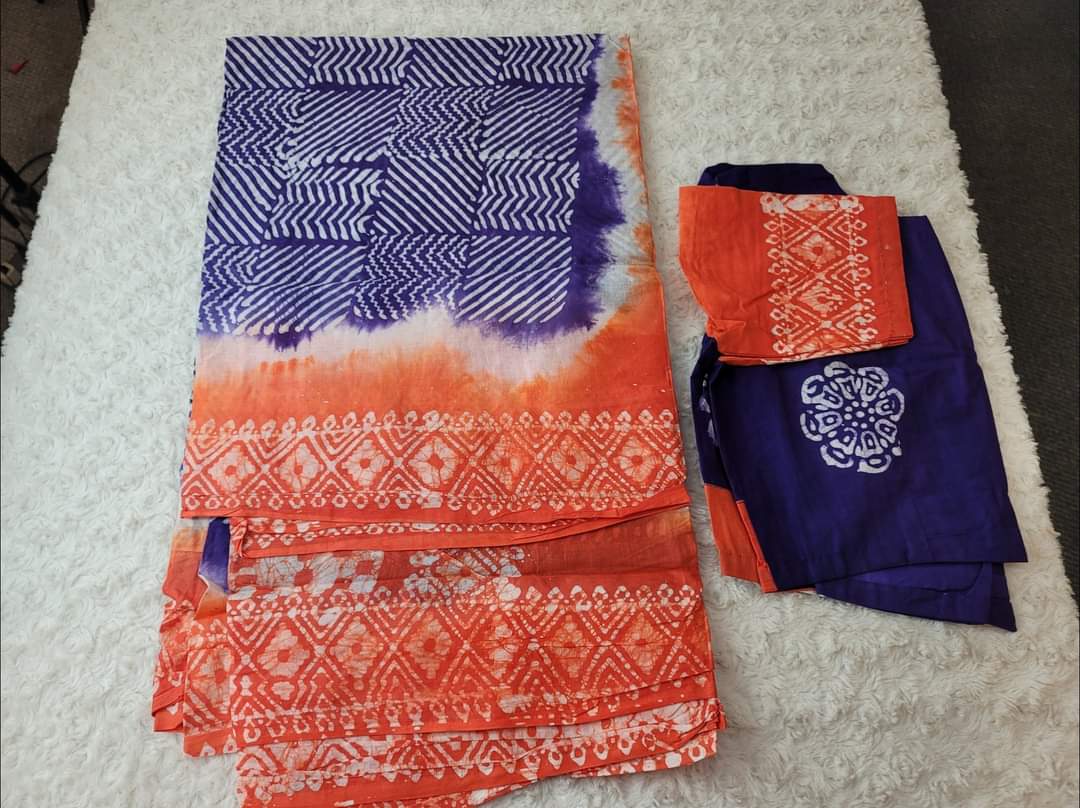 Cotton batik saree with stiched blouse