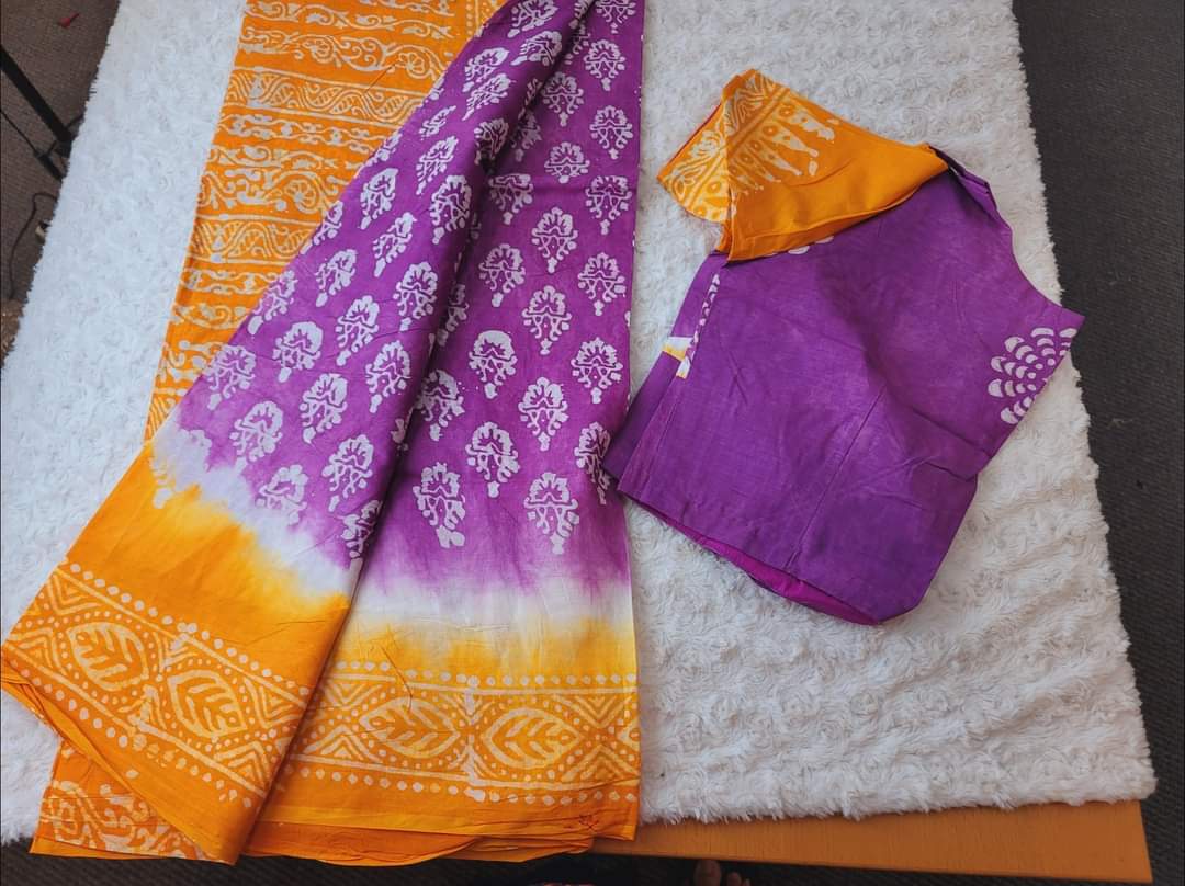 Cotton batik saree with stiched blouse