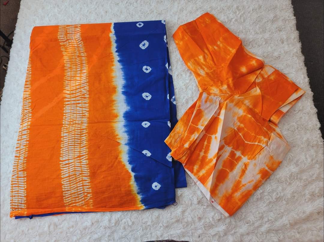 Cotton batik saree with stiched blouse