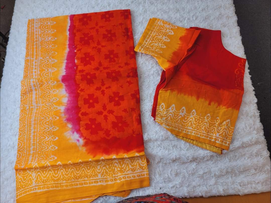 Cotton batik saree with stiched blouse