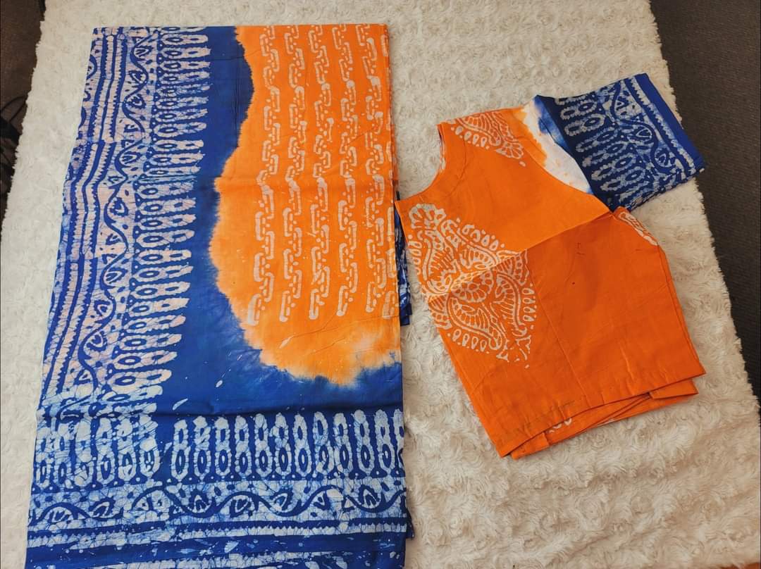 Cotton batik saree with stiched blouse
