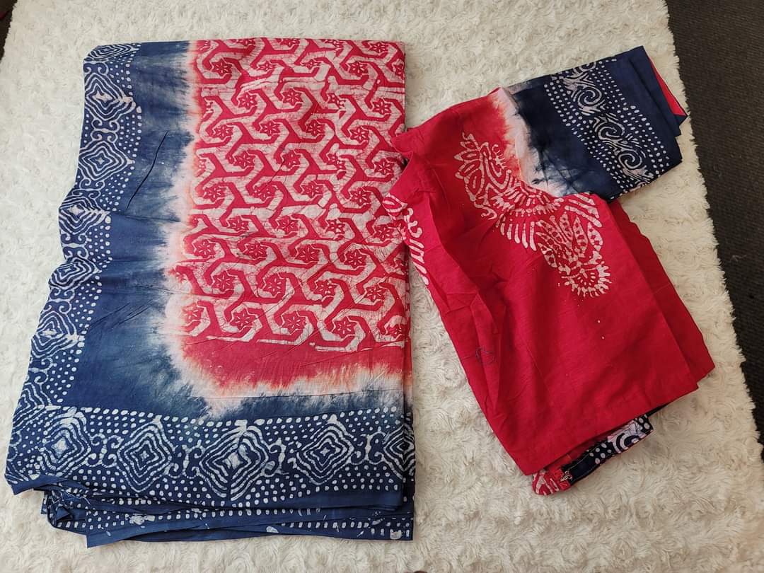 Cotton batik saree with stiched blouse