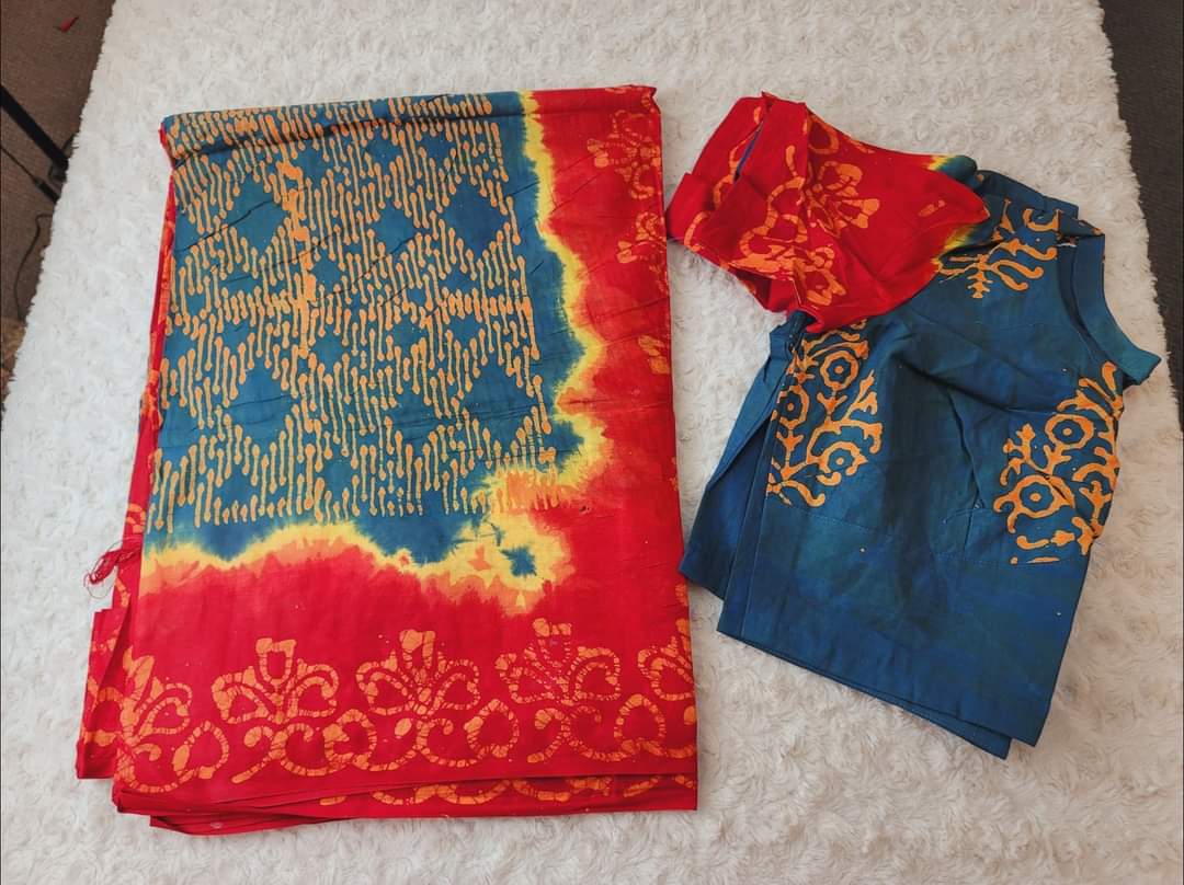 Cotton batik saree with stiched blouse