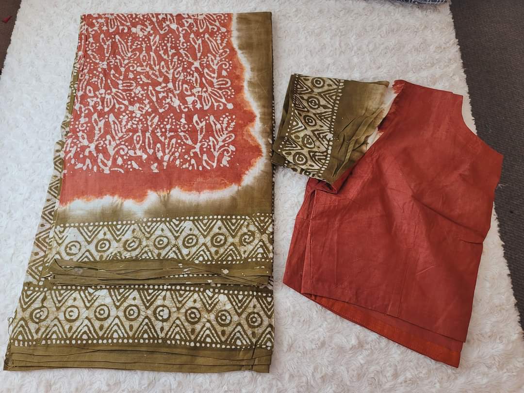 Cotton batik saree with stiched blouse
