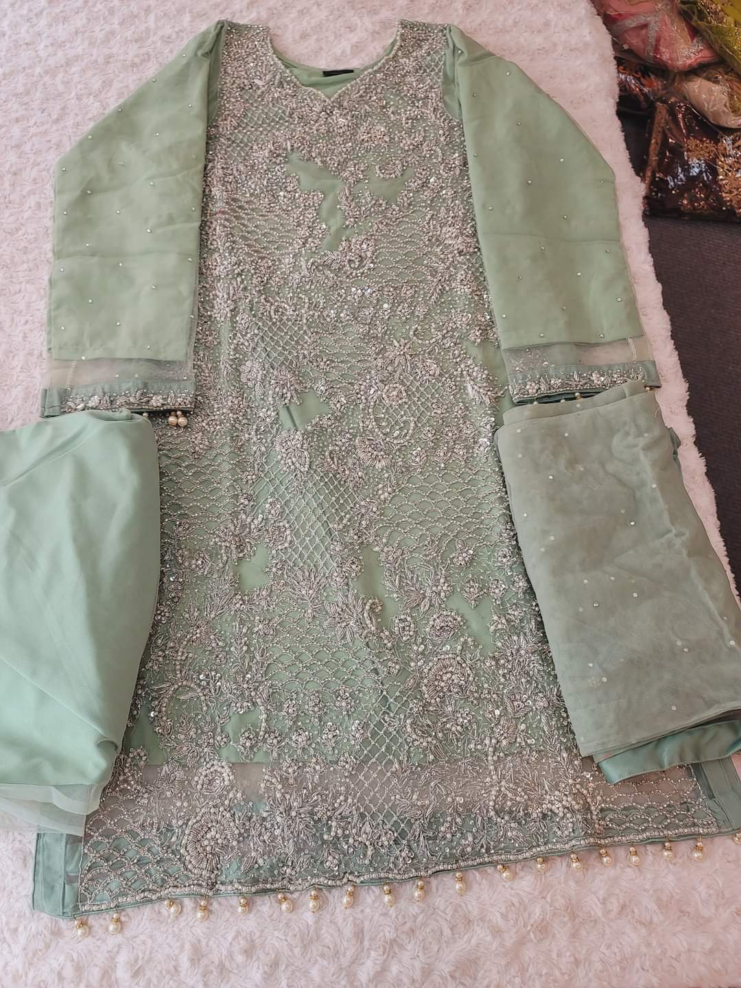 Eid special Pakistani orginal full zardosi work boutique dress with skirt-100% original guaranteed