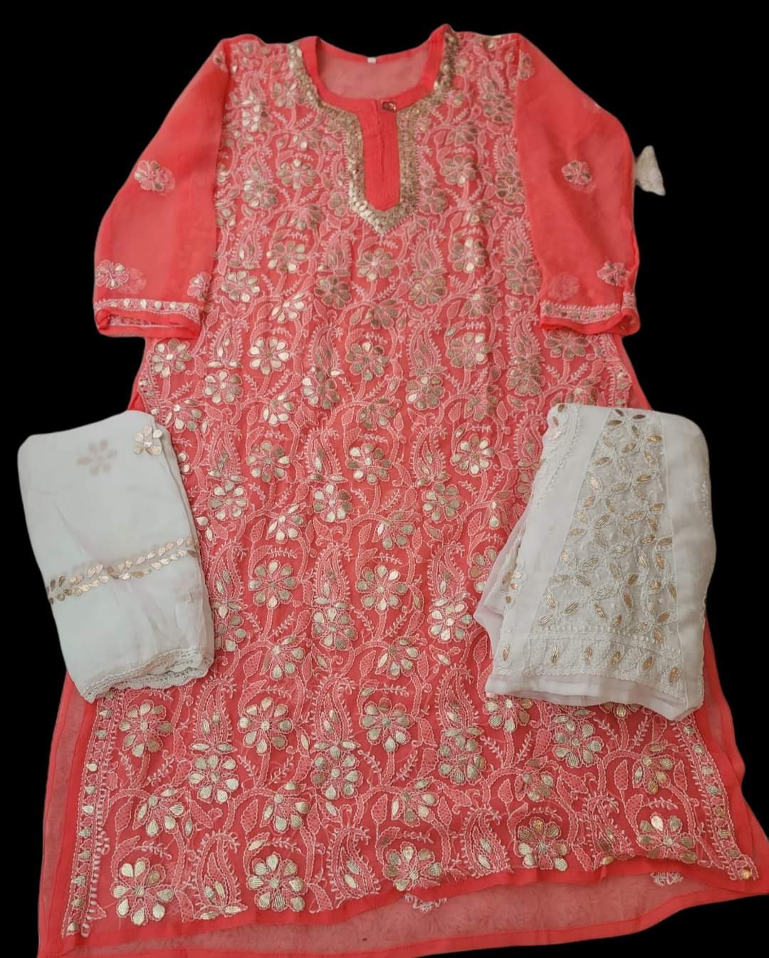 Fine chikankari Heavy studded gota Fabric georgette sharara Fabric 60gm georgette 2.25m crocia dupatta Fabric chiffon