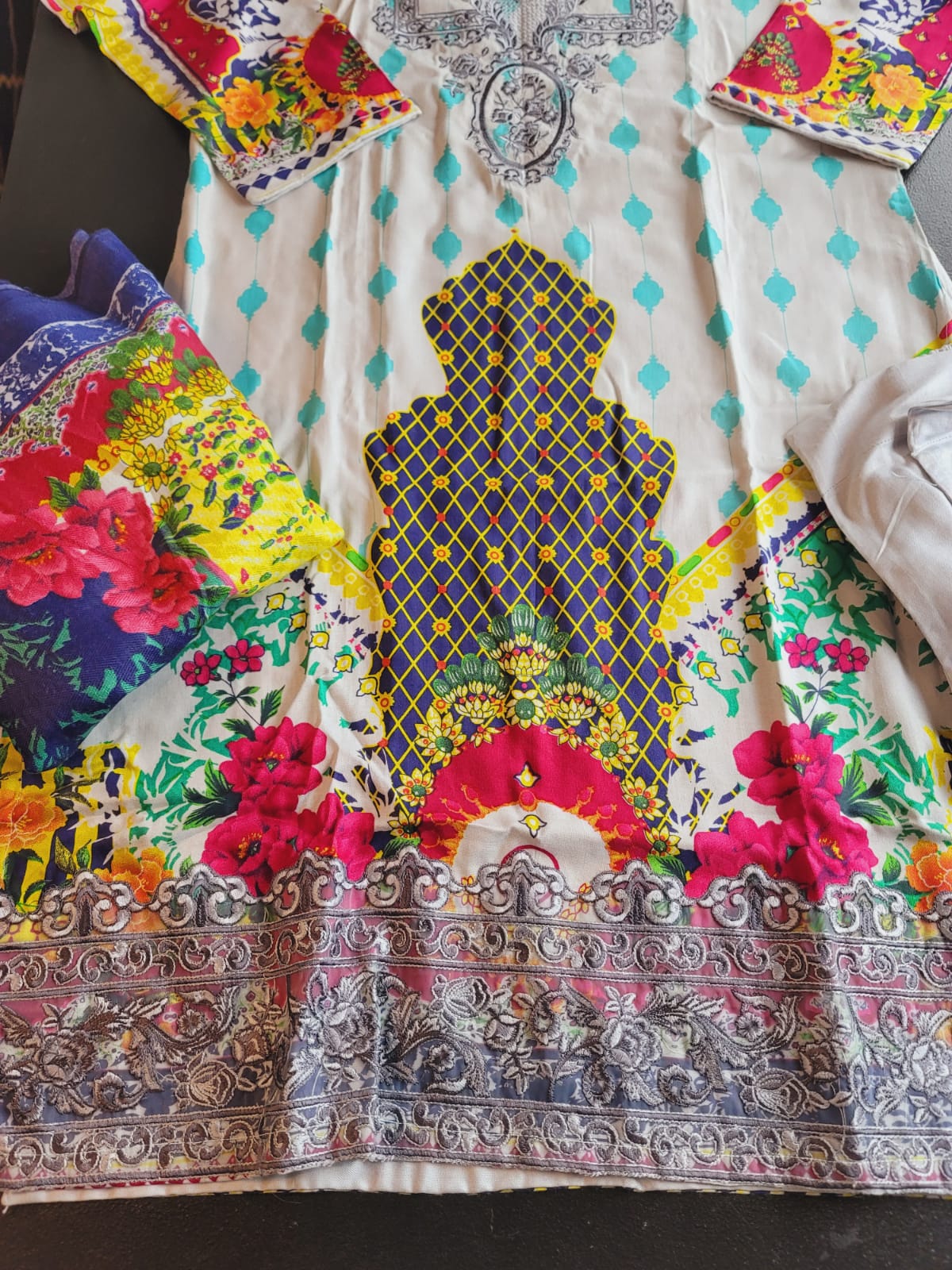 Pakistani Stitched Embroidery Linen Suit Ready To Ship