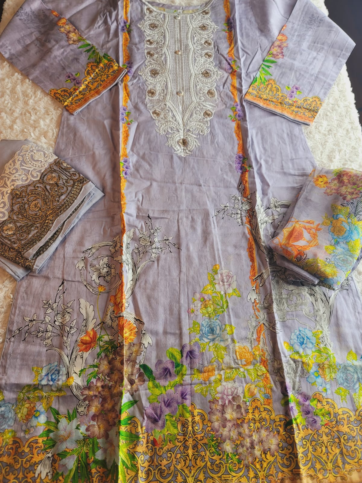 Pakistani lawn Embroidered Salwar kameez Ready To Ship