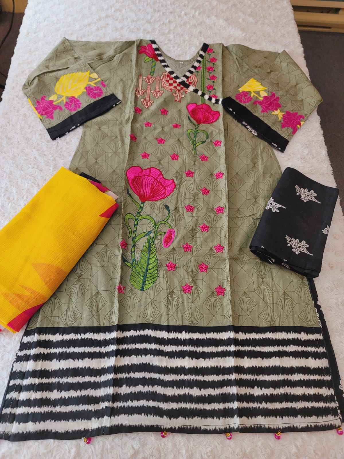 Pakistani lawn Embroidered Salwar kameez ready to ship