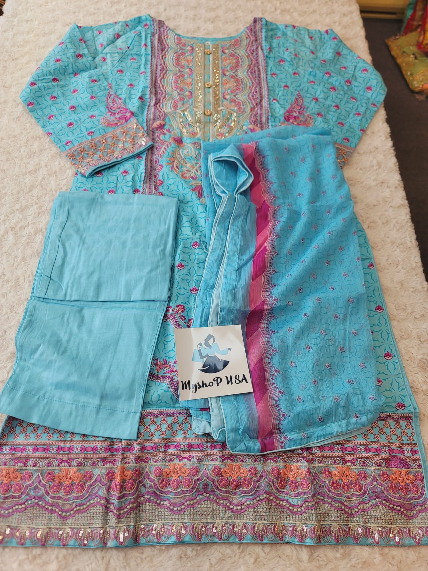 Pakistani Stitched lawn Embroidered Salwar kameez ready to ship