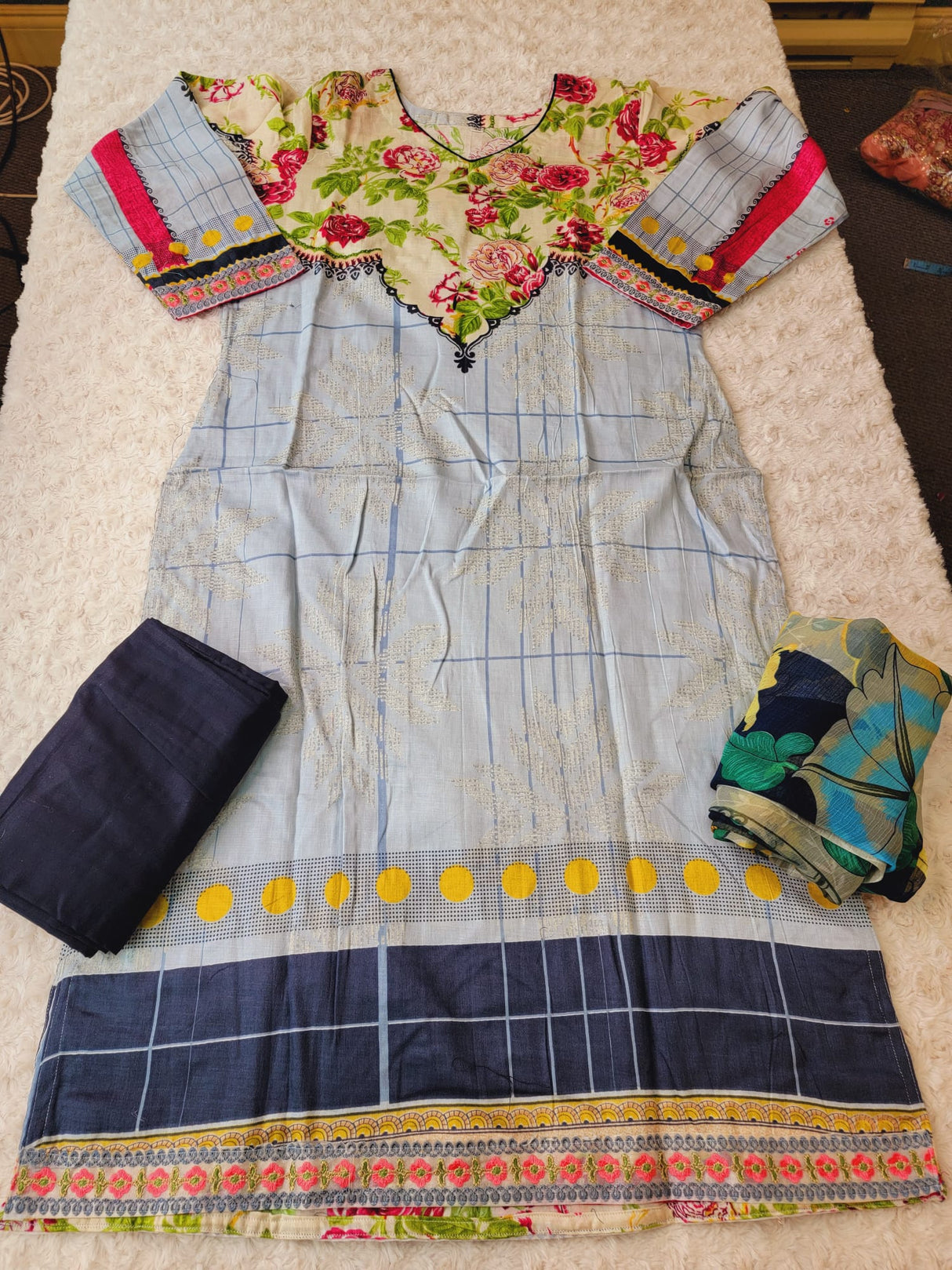 Indian Cotton Stitched Embroidery Suit Ready To Ship