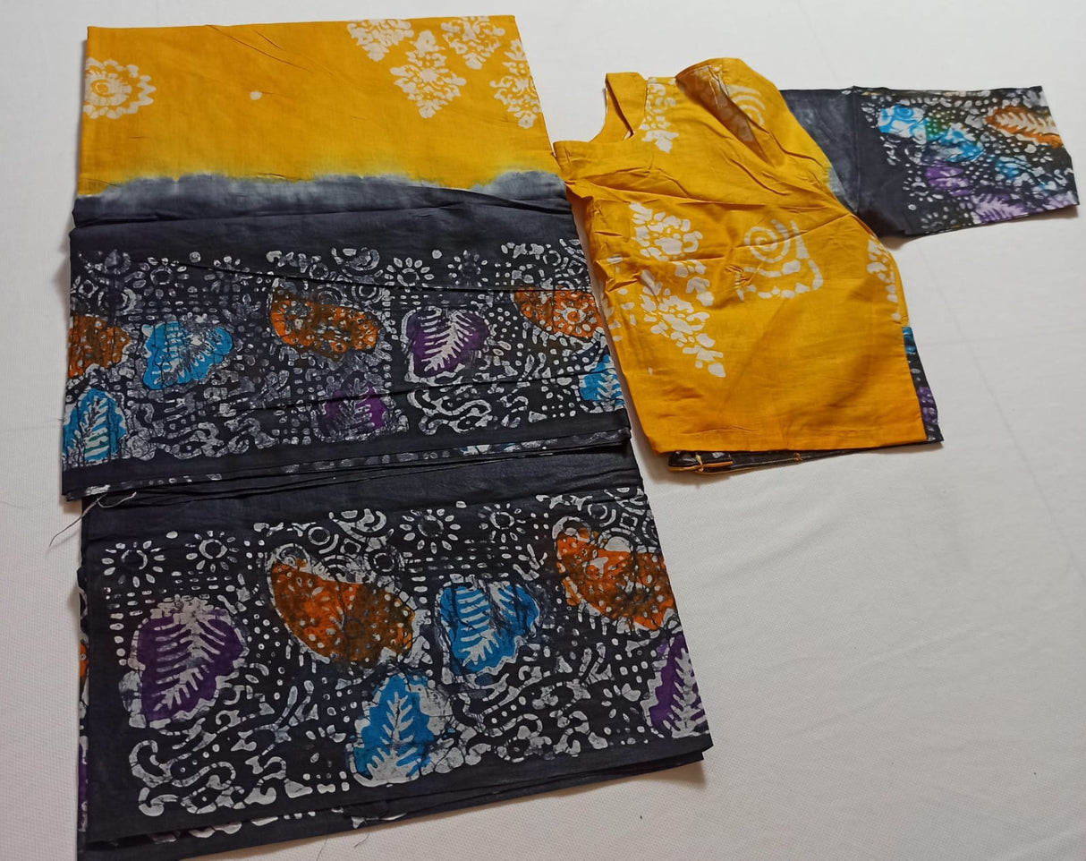 Cotton batik saree with stiched blouse