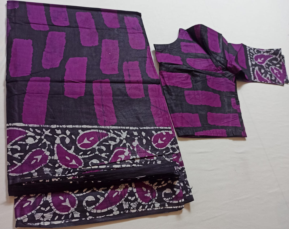 Cotton batik saree with stiched blouse